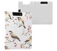 Cartoon Cedar Waxwing Birds White Folding Clipboard Two Metal Clips Pen Holder Clip Board with Cover Clipboard Folio Stationery Accessories