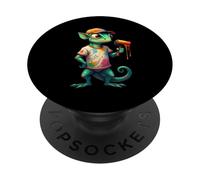 Cartoon Chameleon Painter with Roller and Color Splashes PopSockets Adhesive PopGrip