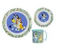 Cartoon Character Dinner Tableware Set 3pcs Plate, Bowl & Mug, BPA Free re-usable Plastic Microwave Safe (Blue)