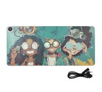 Cartoon Characters Retro Teal Leather Computer Heated Mouse Pad 31.5 x 13 in Anti Slip Computer Desk Pad for Large Desk Decor