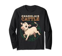 Cartoon Charolais Cattle Farm Animal Lover Cute Cows Long Sleeve T-Shirt