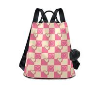 Cartoon Checkerboard Pink Fashion Women's Backpack, Anti Theft Zipper, Multiple Pockets, Durable Polyester