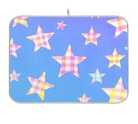 Cartoon Checkered Plaid Star Blue Reusable Drying Dish mat 18x24 Rectangle Large Dish Drainer Tray Decorative Home Decor Essentials