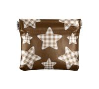 Cartoon Checkered Plaid Star Brown Women Leather Cash Wallet Convenient Mini Purse Wallet for Women Travel, Cartoon Checkered plaid star brown, One Size, Print Art