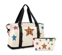 Cartoon Checkered Plaid Stars Travel Duffel Bag Weekender Overnight Bag with Toiletry Bag for Business Trips Multifunctional, Cartoon Checkered plaid stars, One Size