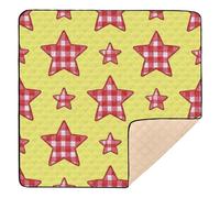 Cartoon Checkered Plaid Stars Yellow Soft Thick Baby Floor Play mat for Indoor Outdoor 1-Piecing Foldable Activity Gym Mat for Babies Infants Toddlers, 50'' x 50''para juegos de