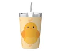 Cartoon Chick Patterned conical Straw Thermos Cup, Insulated Straw Cup, Perfect for Gym use or Taking with You