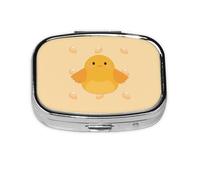 Cartoon Chick Square Pill Box with Full Print Design - Portable Metal Travel Case for Vitamins & Medication, 2.2x1.6x0.7 Inch.