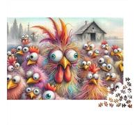 Cartoon Chicken Crowd Jigsaw Puzzles for Adults: Crazy Cartoon Rooster Group Educational Games for The Whole Family Women 70x50cm/1000pcs