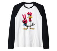 Cartoon Chicken Peace Sign Retro Pop Bird Graphic Funny Raglan Baseball Tee
