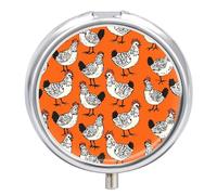 Cartoon Chicken Pill Box 3 Compartment Travel Pill Organizer 3 Times A Day Cute Mini Pill Case for Purse & Pocket Portable Metal Medicine Box with Mirror Round Daily Medicine Vitamin Container