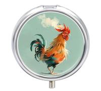 Cartoon Chicken Pill Box 3 Compartment Travel Pill Organizer 3 Times A Day Cute Mini Pill Case for Purse & Pocket Portable Metal Medicine Box with Mirror Round Daily Medicine Vitamin Container