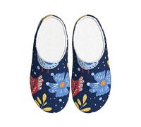 Cartoon Chicken Women's Slippers Flannel House Slippers for Men Flower Rooster Non-Slip Warm Winter Shoes for Indoor Outdoor UK 7-8