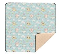 Cartoon Childish Cute Owl Cloud Blue Soft Thick Baby Play Mat for Indoor Outdoor Portable Baby Crawling Mat for Babies Infants Toddlers, 50'' x 50''