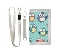 Cartoon Childish Cute Owls Teal card holder wallet for men cool gifts minimalistic card wallets for men with lanyard, cartoon childish cute owls teal, One Size, Fashion