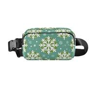 Cartoon Childish Snowflake Hexagon Pattern Soft Green Cute Waist Pack Crossbody Bag for Women Men Mini Crossbody Passport Bag with Adjustable Strap for Cycling Hiking Gym