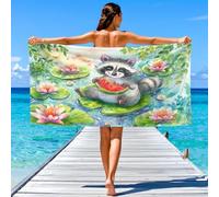 Cartoon Childlike Beach Towel, Extra Large 160 x 90 cm Microfibre, Sand Free Quick Dry Effortless Joyful Oil Painting Nature Animals Plants Beach Towel, Ideal Vacation Gifts for Pool