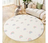 Cartoon Childlike Fun Round Rug 150cm, Machine Washable Low Pile Rainbow Polka Dots Printed Circle Area Rug, Non Slip Non Shedding White Carpet, for Bedroom Nursery Entryway Bathmat