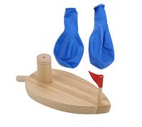 Cartoon Children Wooden Boat Toy, Eco-Friendly Portable Balloon Powered Bath Toy for Baby, Great Fun and with 2 Balloons for Water Playing
