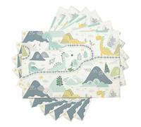 Cartoon Children'S Fun Dinosaurs World Placemats Set of 6,Table Mats Non-Slip Heat Resistant Washable Placemat for Party Kitchen Dining Table Decoration Indoor, 45x30cm, Blue Yellow