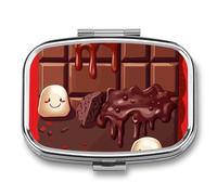 Cartoon Chocolate Pill Case with 2 Compartment, Pill Organizer Portable Square Pill Box,Vitamin Pill Organizer for Pocket Purse and Travel