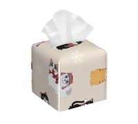 Cartoon Christmas Cats Leather Tissue Box, Household Water Proof Square Tissue Box, Suitable for Dining Tables, Desks/Living Rooms/Offices/Bedrooms/Cars
