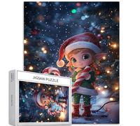 Cartoon Christmas elf 1000 Piece Jigsaw Puzzles for Adults Giant Candy Cane Art Jigsaw Puzzle Challenging Family Activity Games Colorful DIY Craft Puzzle for Home Decor Gifts 20×27 Inches