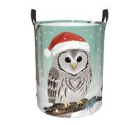 Cartoon Christmas Owl On Snowy Circular Laundry Hamper Dirty Clothes Laundry Basket Storage Baskets For Bedroom Clothes Office 19.6x15.7 Inch