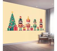 Cartoon Christmas Soldiers Gifts Photo Mural Wallpaper Cream Green Photo Wallpaper 3D Effect, 350 x 256 cm Non-Woven Wall Mural Home Bedroom Living Room Tv Background Poster Decoration