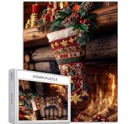 Cartoon Christmas Stockings 1000 Piece Jigsaw Puzzles for Adults Fireplace Background Art Jigsaw Puzzle Challenging Family Activity Games Colorful DIY Craft Puzzle for Home Decor Gifts 20×27 Inches