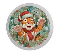 Cartoon Christmas Tiger 4 PCS Cabinet Knobs, Round Crystal Glass Decoration ABS Material Kitchen Hardware, Furniture Drawer Knobs Cupboard Single Hole Pull Handles