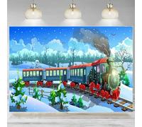 Cartoon Christmas Train Backdrop Snowy Filed Stream Train Polar Express Background Photography Party Decoration Banner 300x200cm