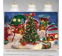 Cartoon Christmas Village Photography Backdrop Winter Snow Pine Tree Background Xmas Fairy Tale Animated Kid Party Banner 240X180cm