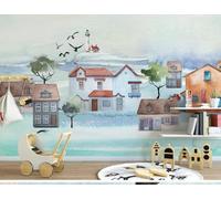 Cartoon City Architecture Flying Birds Trees 3D Wallpaper Luxury Silk Study Dining Feature Sofa Grey Bedroom Living Room Tv Decorative Wall-400cm×280cm