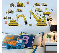 Cartoon City Construction Vehicles Wall Stickers, Engineering Car Digger Trucks Tractor Excavator Crane Bulldozer Decorative Wall Decals for Kid’s Bedroom, Nursery Playroom Classroom Wall Decor