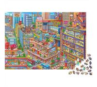 Cartoon City Scene 100% Recycled Cardboard Psychedelic Pattern 1000 Piece Puzzle for Adults Beautifully Illustrated Brainteasing 52x38cm/1000pcs