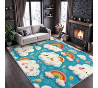 Cartoon Cloud Rainbow Area Rugs for Living Room 80x150 Non Slip Flannel | Washable Runner Rugs Short Pile Carpet Kawaii Heart Entrance Room Decor Soft Fluffy for Bedroom Hallway Kitchen U1