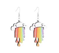 Cartoon Cloud Rainbow Earrings for Women Funny Cloud Wooden Dangle Earring Proud Rainbow Earrings Birthday Jewelry Gift