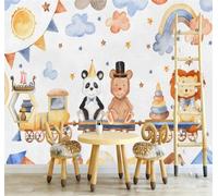 Cartoon Clouds Animals Panda Lion 3D Wallpaper Easy Install Feature Office Living Room Sofa Bedroom TV Background Wall Decoration-200cm×140cm