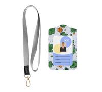 Cartoon Clover Wreath Printed Tag Protective Cover with Hanging Rope, Leather Detachable Tag
