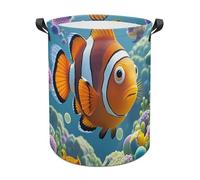Cartoon Clown Fish Laundry Basket with Handles, Laundry Hamper with Internal Support, Foldable Waterproof Clothes Hamper 44x44cm for Bedroom, Bathroom, Laundry Room, Living Room