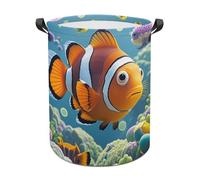 Cartoon Clown Fish Laundry Basket with Handles, Laundry Hamper with Internal Support, Foldable Waterproof Clothes Hamper 44x35cm for Bedroom, Bathroom, Laundry Room, Living Room