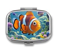 Cartoon Clown Fish Pill Box 2 Compartment Square Pill Box for Pocket Purse Portable Travel Medicine Tablet Vitamin Holder Organizer Mini Decorative Pill Case