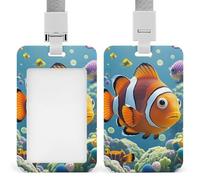 Cartoon Clown Fish Retractable ID Badge Holder with Lanyard - Vertical Badge Reel,Keychain Clip,Name Tag Id Card Holder Protector for Nurse Officer Teacher Security Staff Women Men
