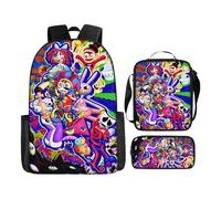 Cartoon Clown Print Backpack Set 3-in-1 School Bag with Lunch Box Pencil Case Cartoon Circus Character Circus Merch Kids Backpack for Boys Girls School Travel A03