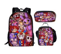 Cartoon Clown Print Backpack Set 3-in-1 School Bag with Lunch Box Pencil Case Cartoon Circus Character Circus Merch Kids Backpack for Boys Girls School Travel A07