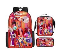 Cartoon Clown Print Backpack Set 3-in-1 School Bag with Lunch Box Pencil Case Cartoon Circus Character Circus Merch Kids Backpack for Boys Girls School Travel A04