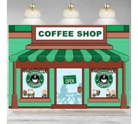 Cartoon Coffee Shop Ice Cream Cake Photographic Backdrops Decorative Props Children Birthday Portrait Banner Photo Studio 240X180cm