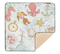 Cartoon Color Sea Animals Cute Foldable Baby Playmat for Indoor Outdoor Lightweight Travel Play Mat for Baby Kids Toddlers Infants, 50'' x 50''