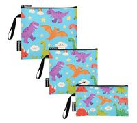 Cartoon Colored Dinosaurs 3 Pcs Reusable Kids Snack Bags Multi-Use Emergency Food Bag for Travel Items, Home Organization